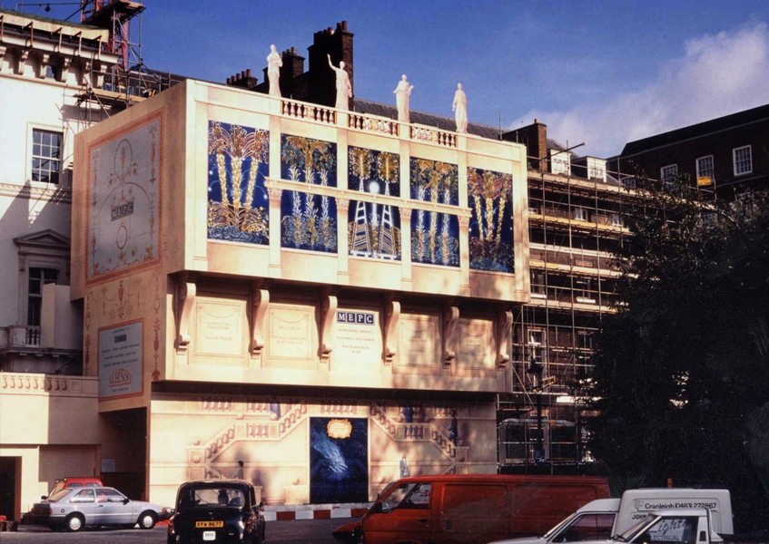 Freeform Artworks – painted site hoarding, St James Square  1989.
Project managed team of artists to execute artwork and built elements.
Mural design input as part of a design team.