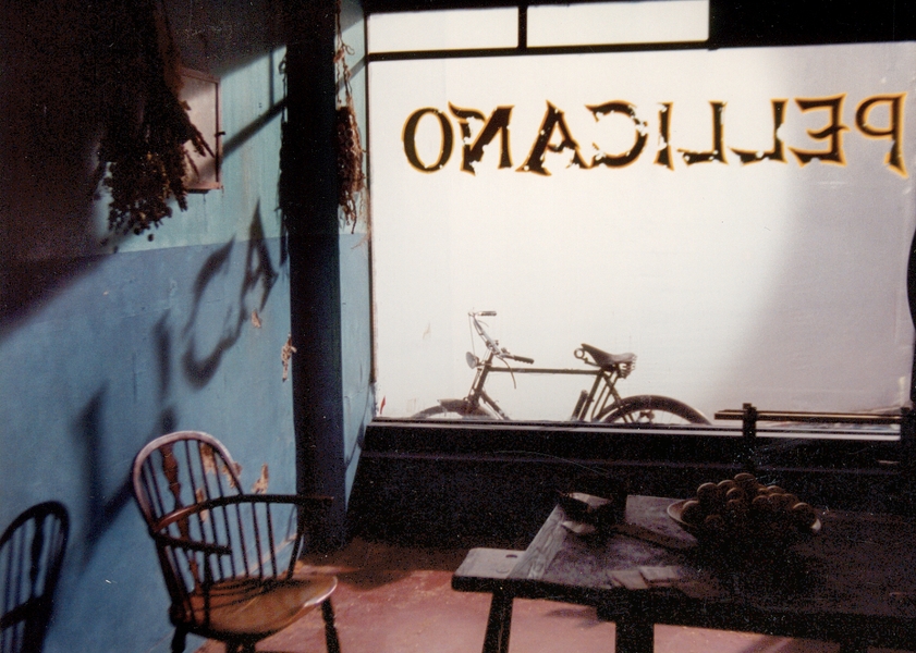 Paul Young – ‘Oh Girl’ – Music Video  1990.  Painted sign on location window.