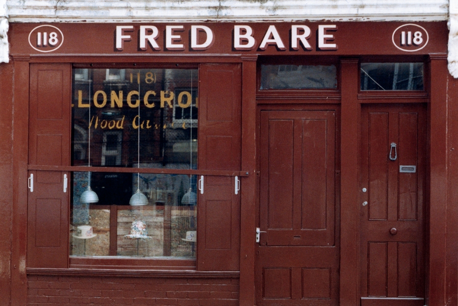 ‘Fred Bare’ – Millinery shop, Columbia Rd  1994. Painted sign for shop frontage.