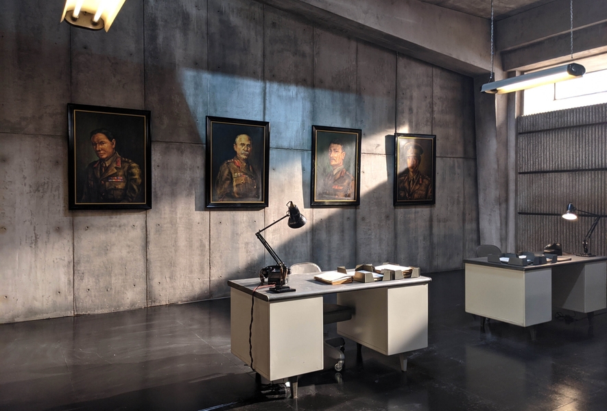 ‘Pennyworth’ Series 2 – Warner Horizon Television  2020.

Invented military portraits dressed into ‘Cold War’ bunker set.

Digitally painted images, printed onto canvas, framed, varnished and aged down.